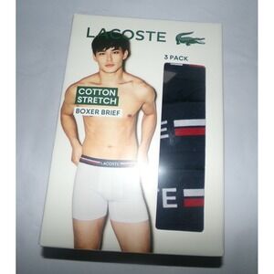 MENS LACOSTE XL 38-42~ COTTON STRETCH BOXER BRIEF UNDERWEAR~3 PAIRS~NIP